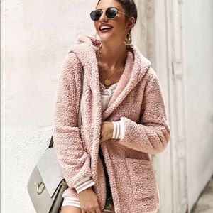 Pink Women’s Hooded Coat Plush